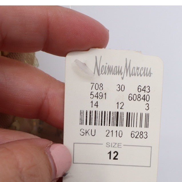 Aidan Mattox Beaded Sequin V Neck Cocktail Dress Champagne Gold Size 12