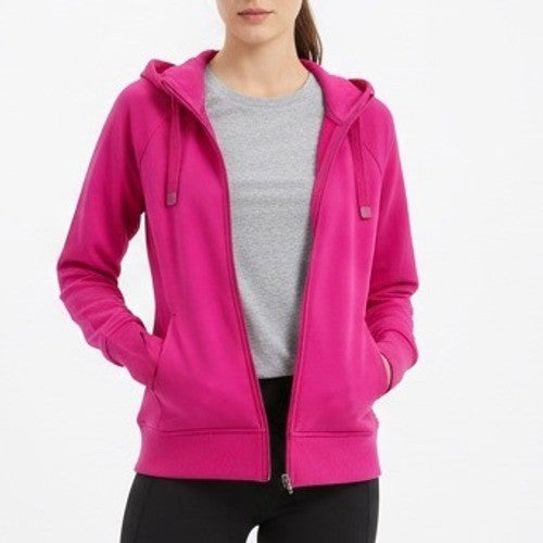 Athleta Triumph Hoodie Zip Up Full Zip Jacket Bright Pink Size Medium Thumbholes