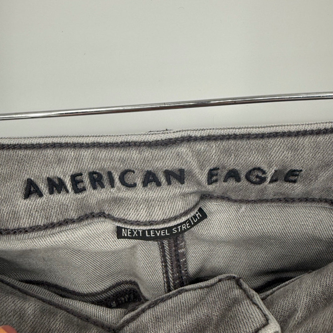 American Eagle Hi-Rise Jegging Gray Distressed Skinny Stretch Jeans Women Sz 12
