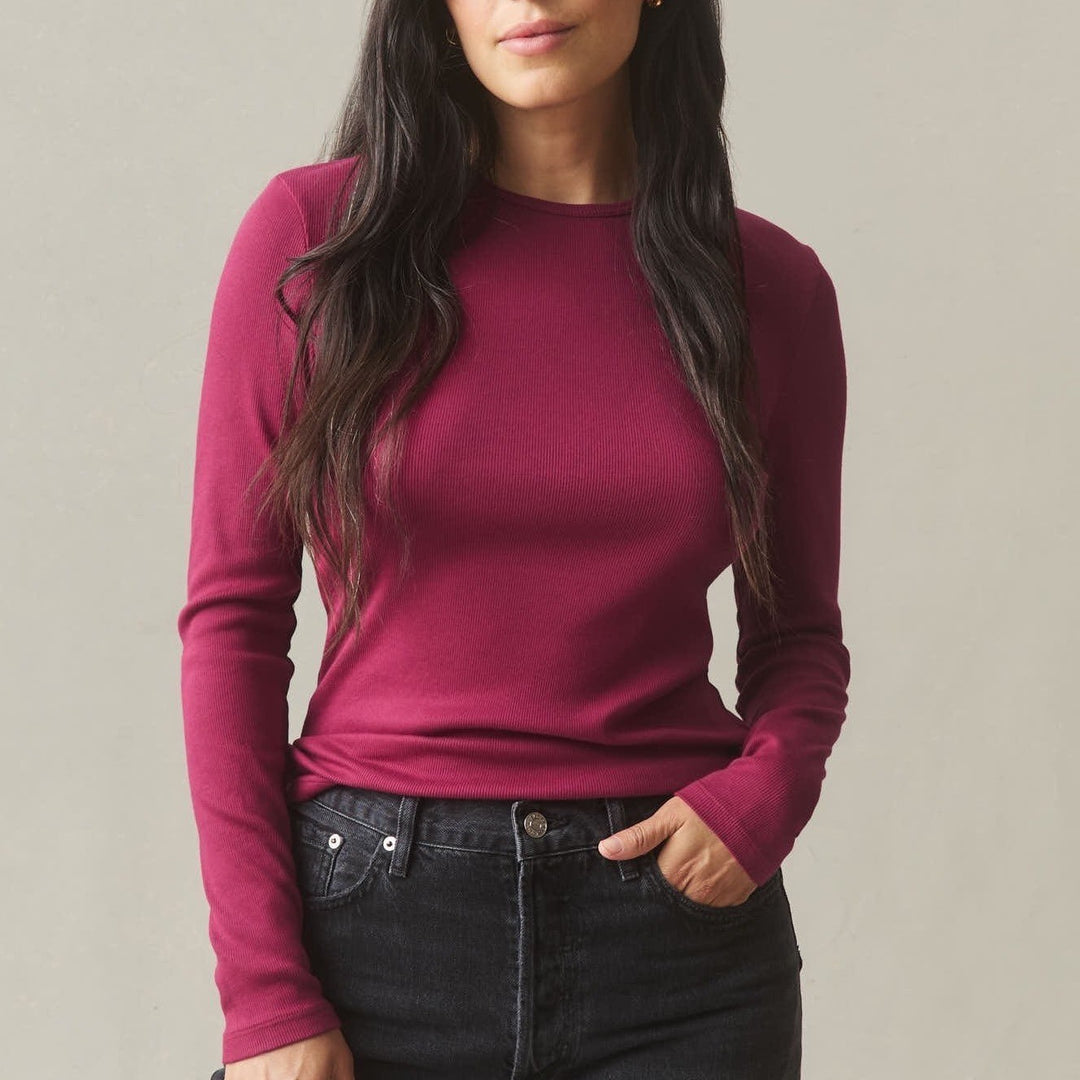 American Giant Classic Rib Long Sleeve Crew Neck T Shirt Red Size M