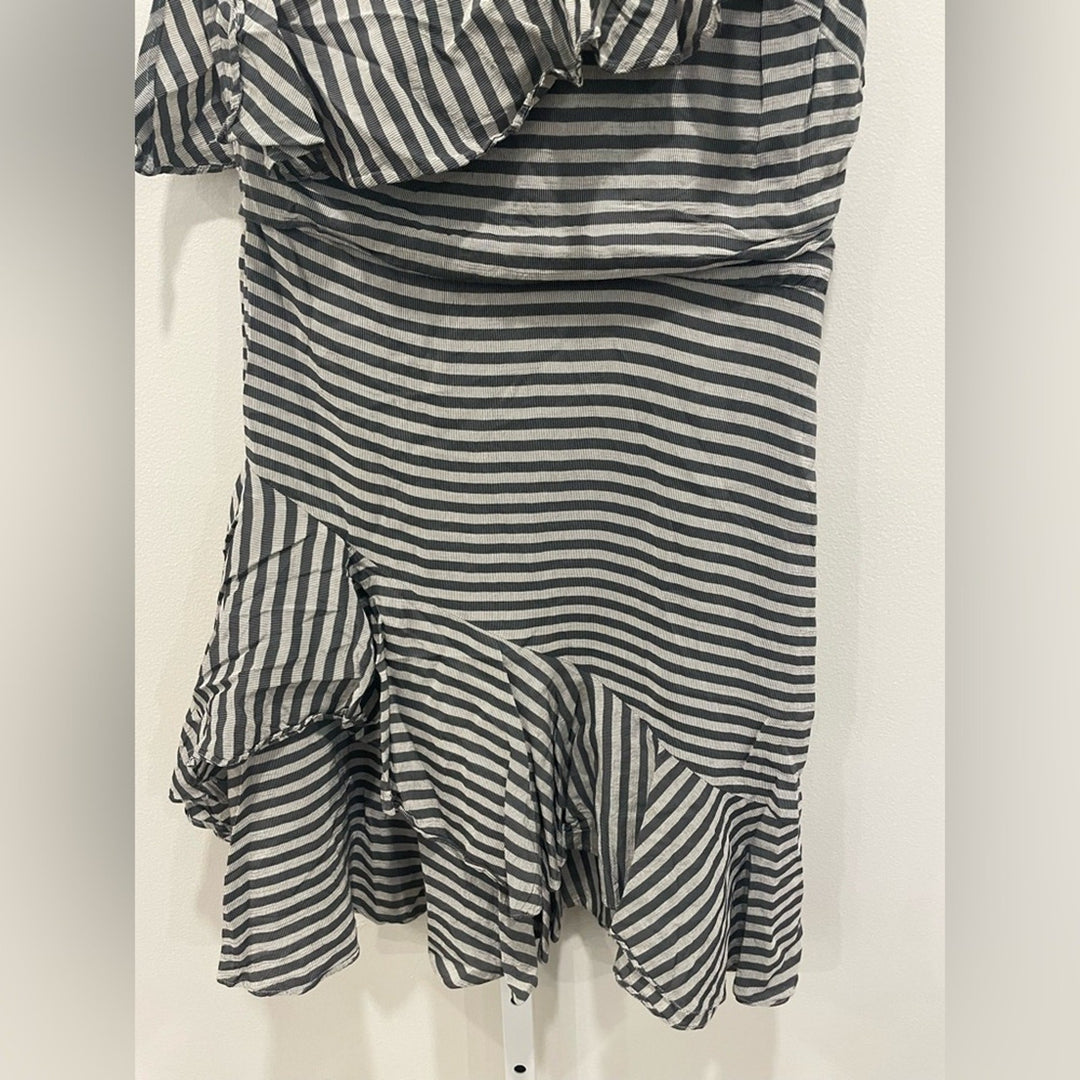 Halston Grey Stripe Ruffle Dress Size 6