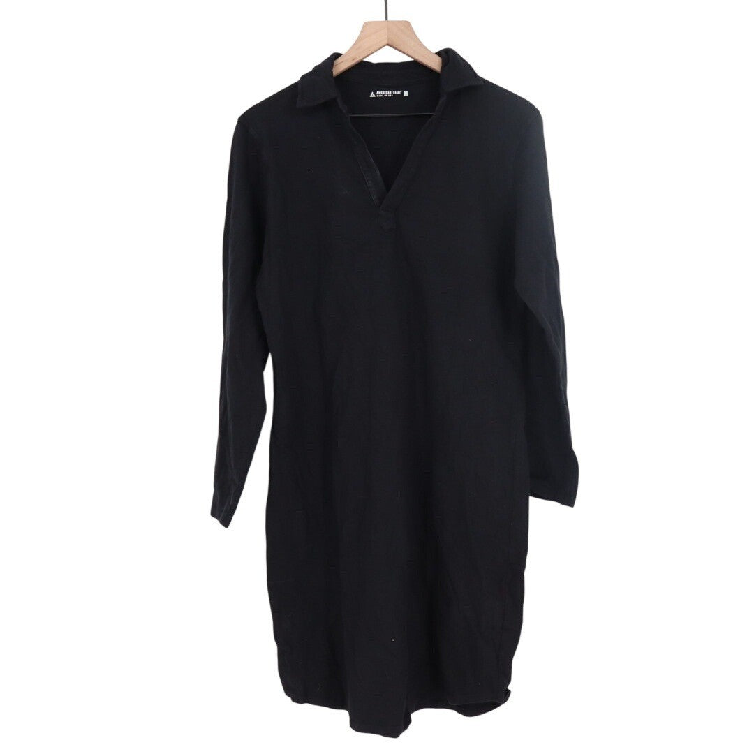 American Giant Black Long Sleeve Collared Shirt Dress Size M Made USA Cotton