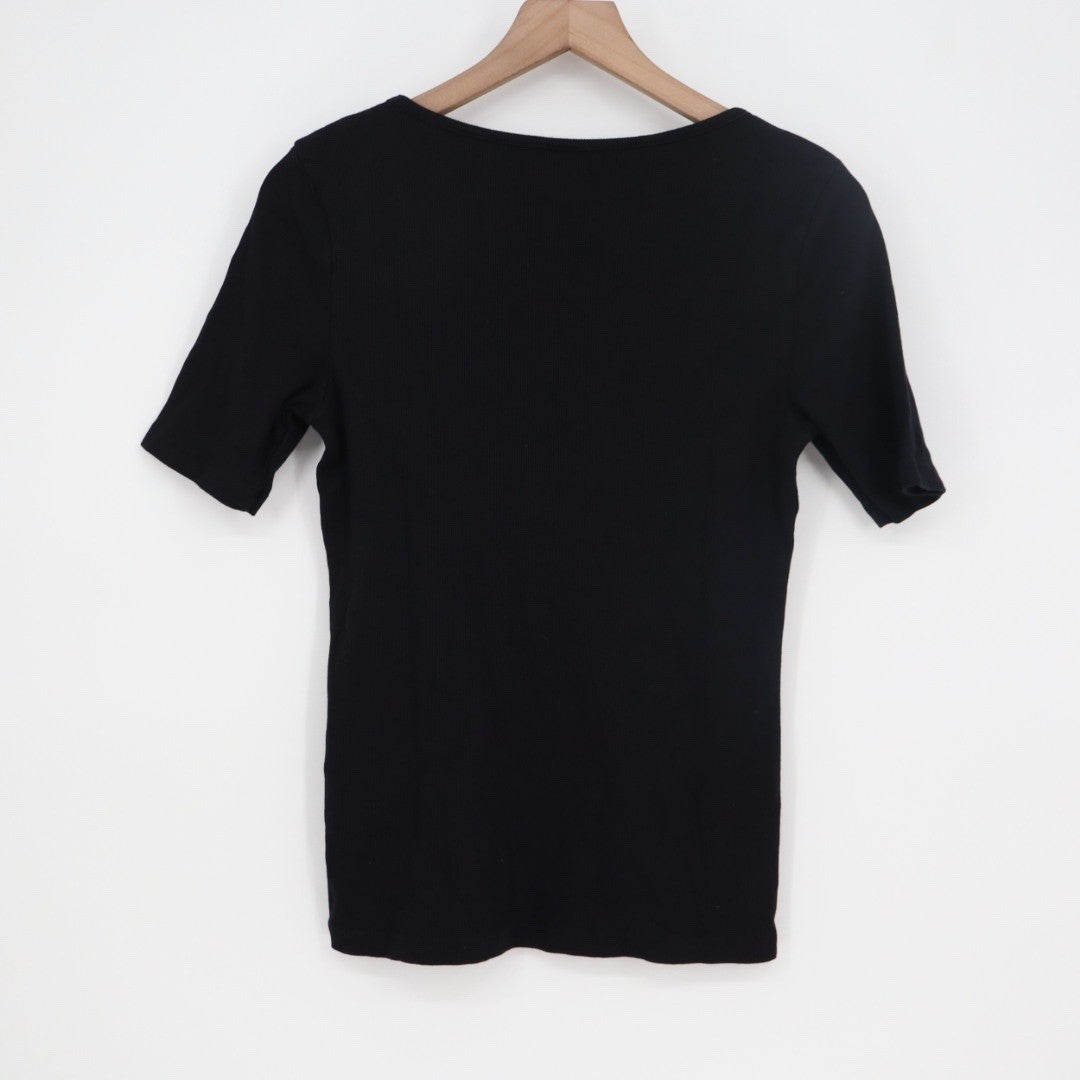 American Giant Black Ribbed Square Neck Short Sleeve Top Size M Made in USA