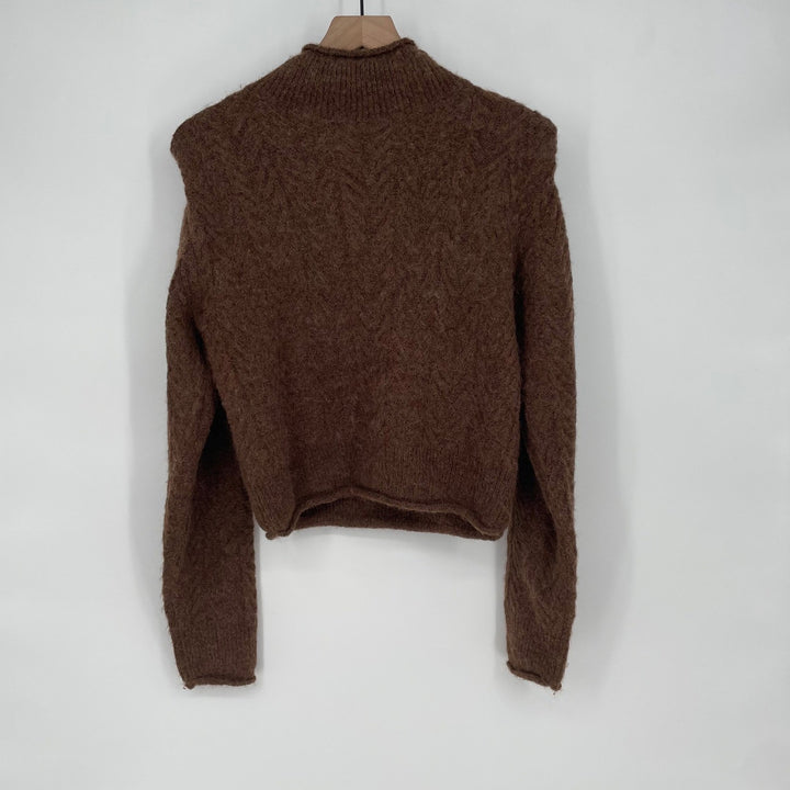 ASTR The Label Brown Chevron Knit Mock Neck Cropped Sweater Size M