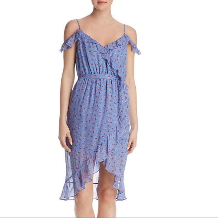 Joie Cold-Shoulder Denisha Ruffled Silk Dress Size L