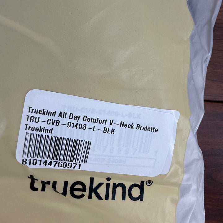 Truekind All Day Comfort V-Neck Bralette Black Everyday Bra Size Large