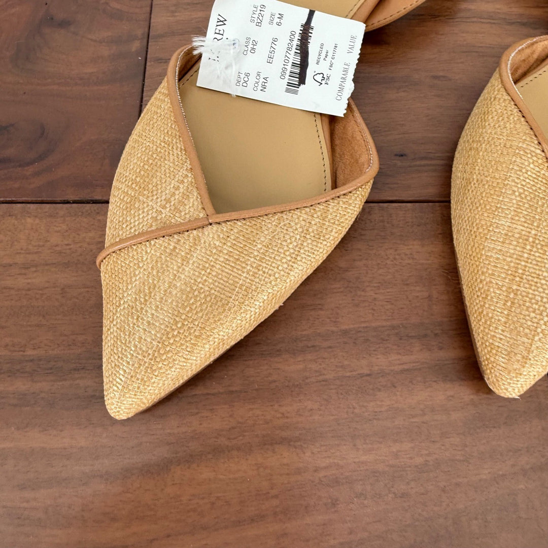 J. Crew Slingback Pointed Toe Flats Straw Raffia Tan Brown Women Size 6M