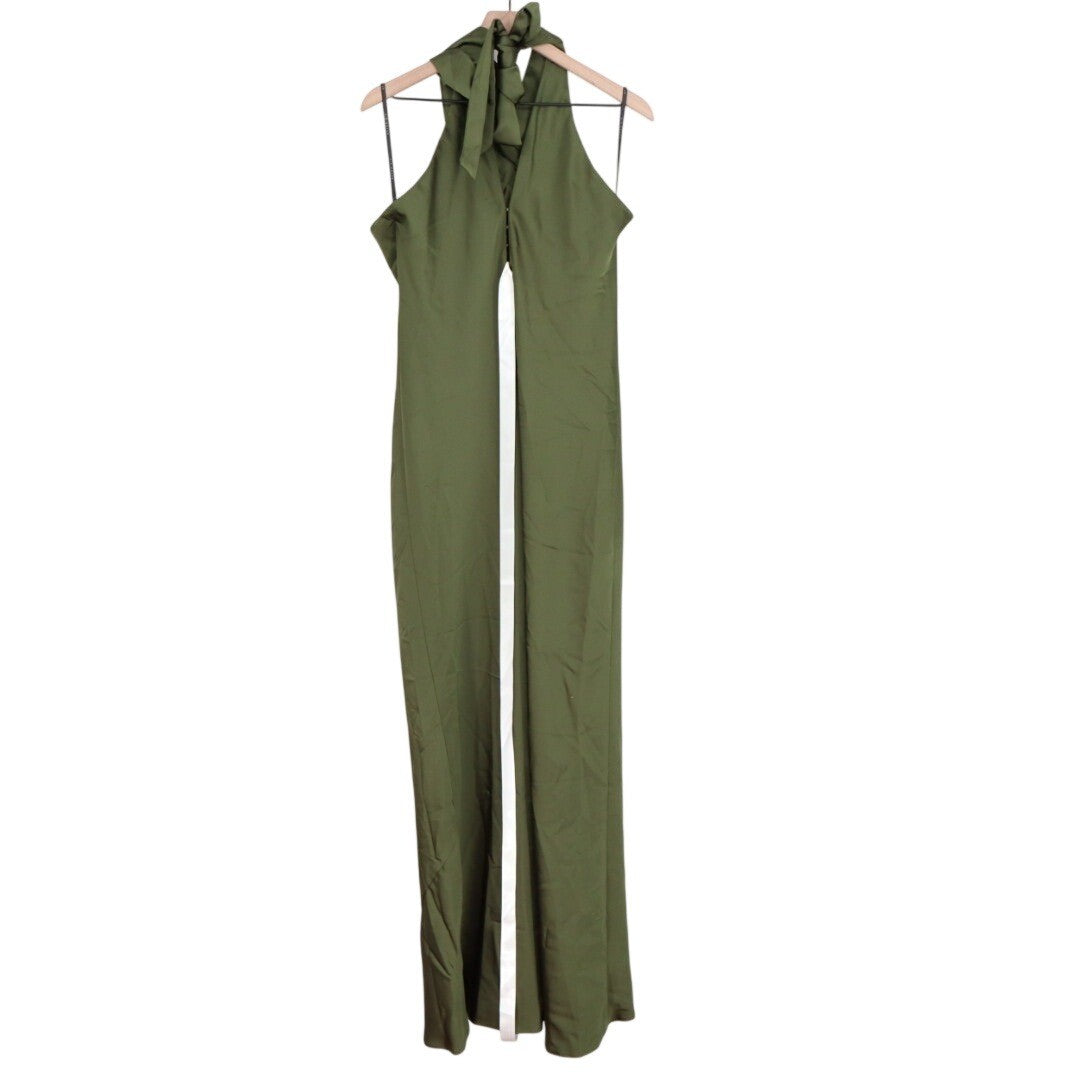 After Six Pleated Halter Bias Satin Maxi Dress With Bow Self-Tie Back Size L