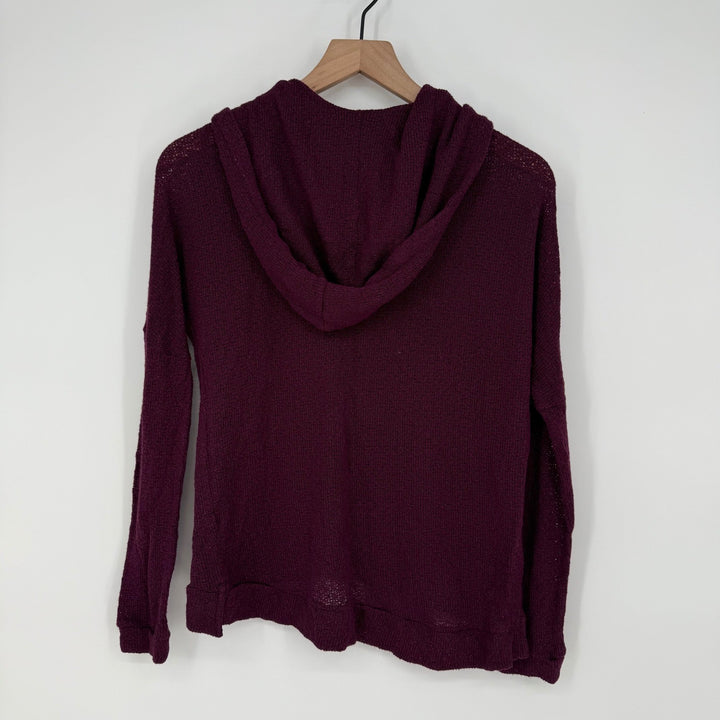 AQUA Burgundy Knit Pullover Hoodie Lightweight Casual Drawstring Pocket XS