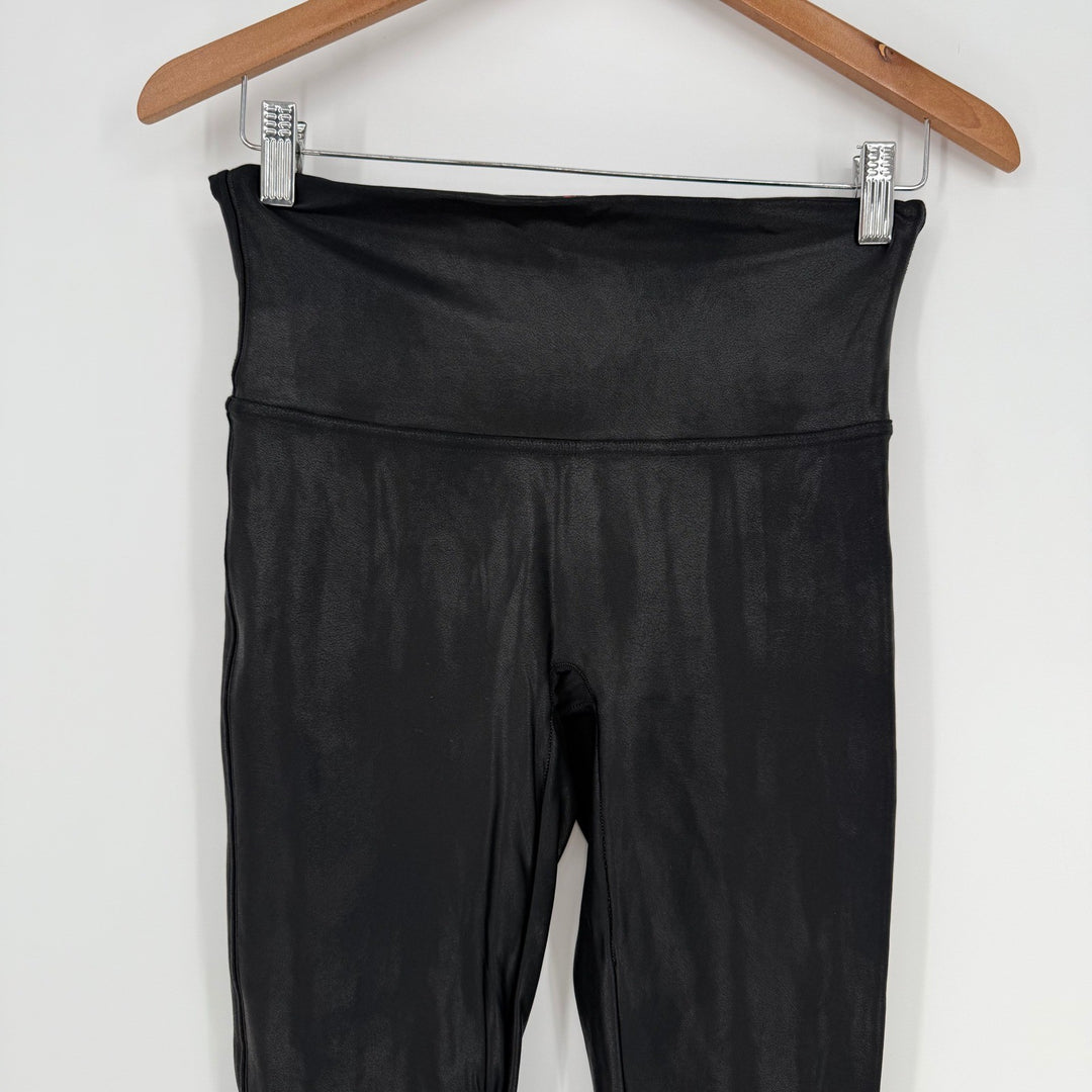 SPANX Faux Leather Velvet Leggings Black High Waisted Athleisure Size L