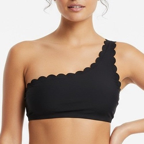 J Crew Black Scallop One Shoulder Bikini Top Swimsuit XXS