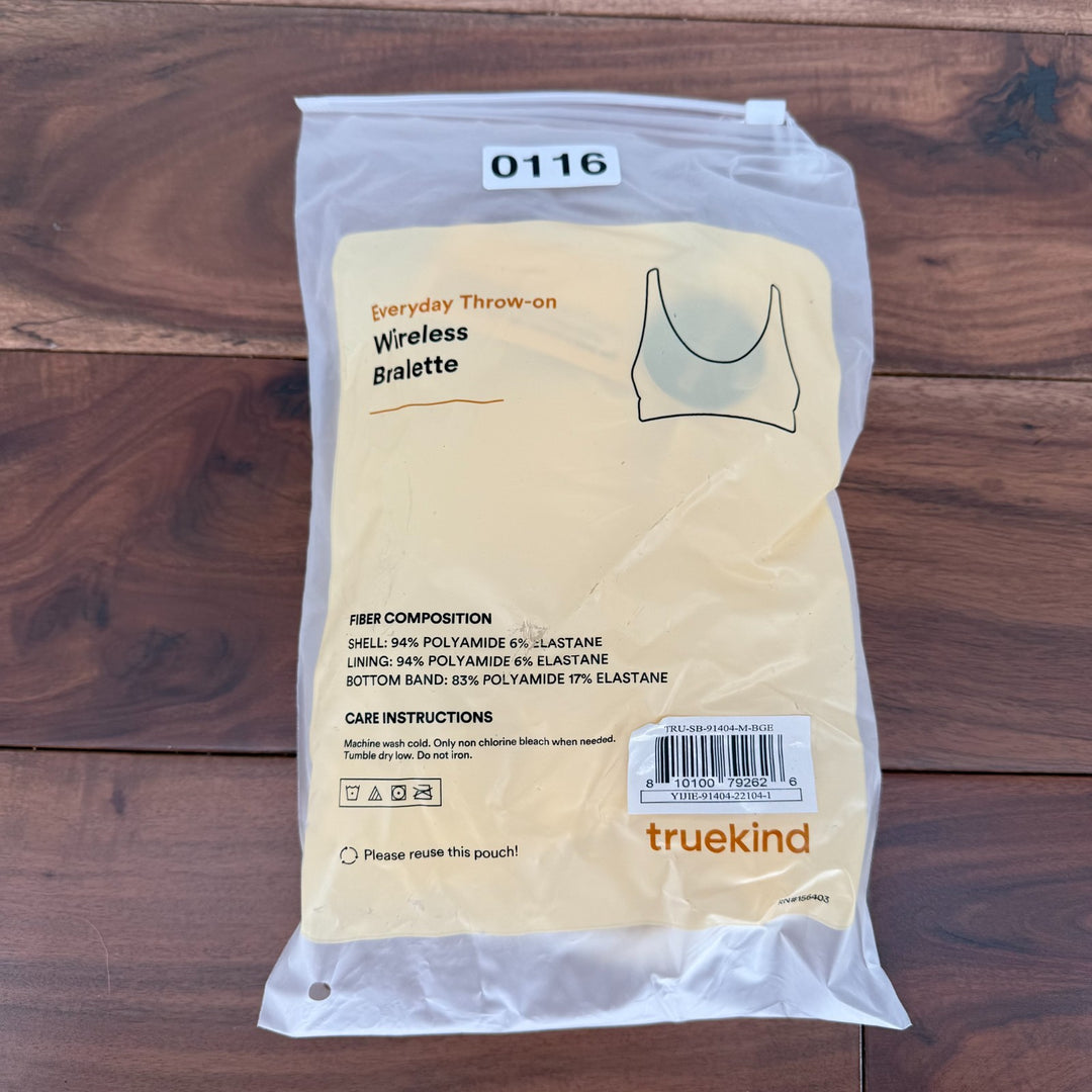 Truekind Everyday Throw-On Wireless Bralette Bra Womens Medium Beige Seamless