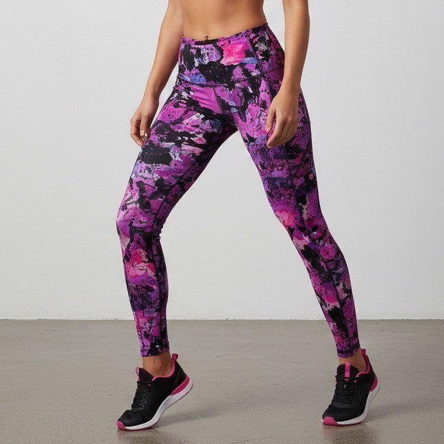 BSP Better Sports Performance Purple Floral Print Leggings - Size L