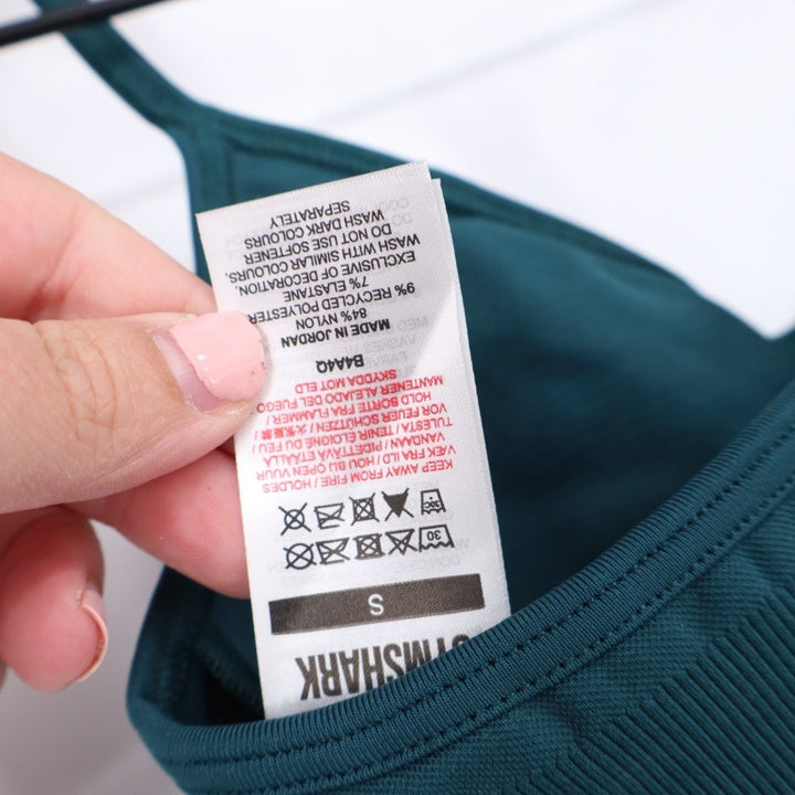 Gymshark Seamless Sports Bra Teal Ribbed Racerback Athletic Top Size S