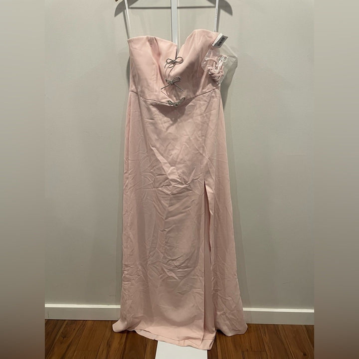 After Six Strapless Notch-Neck Crepe A-Line Dress With Rhinestone Bows Size 16