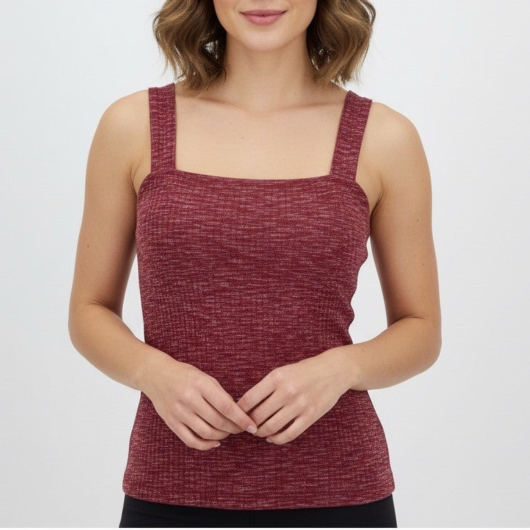 Bobeau Ribbed Square Neck Tank Top Red Marl XS
