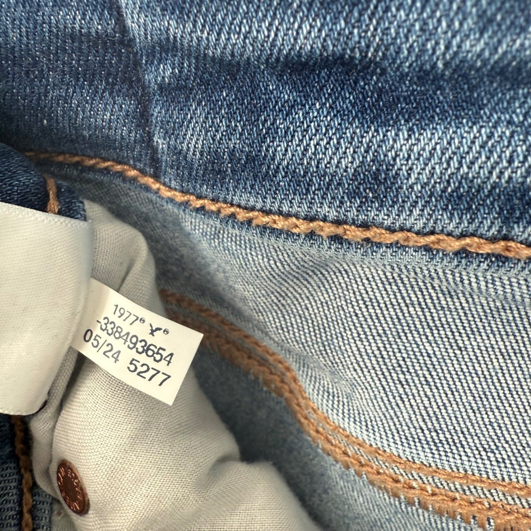 American Eagle Flared Distressed Jeans Blue Denim Next Level Stretch Size 4