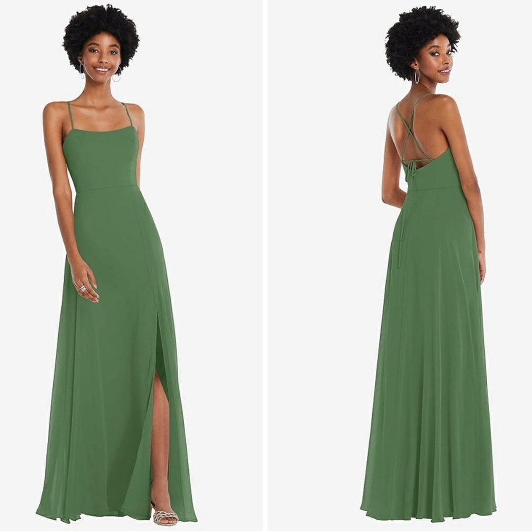 After Six Scoop Neck Convertible Tie Strap Maxi Dress With Front Slit Size 14