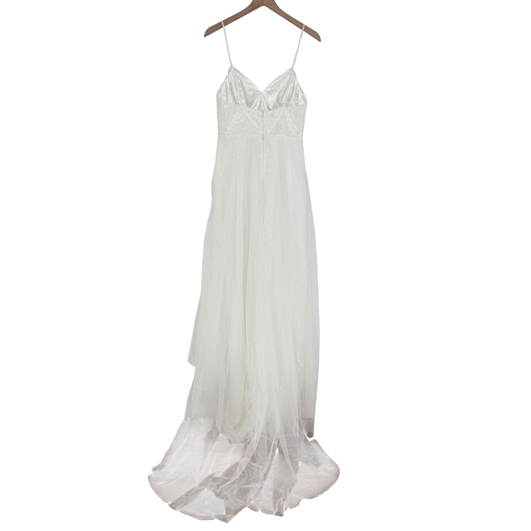 Lulus Love Perfection White Lace Tulle Pearl Beaded Maxi Dress Size M