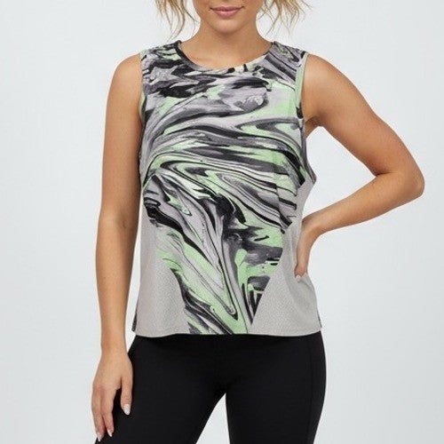 Lululemon Athletic Tank Top Abstract Swirl Green Black White Mesh Back Size M
