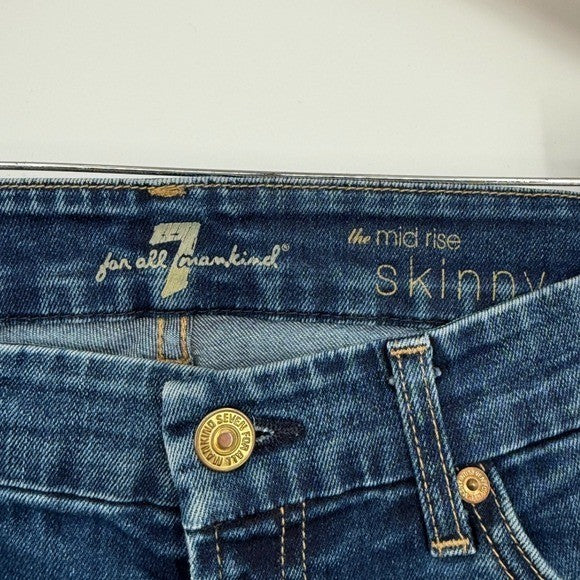 7 For All Mankind Mid Rise Skinny Jeans Dark Wash Women's Size 28