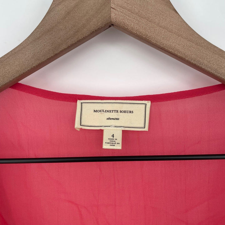 Moulinette Soeurs Beaded Tank Top Coral Pink Sheer Beaded Embellishment Size 4