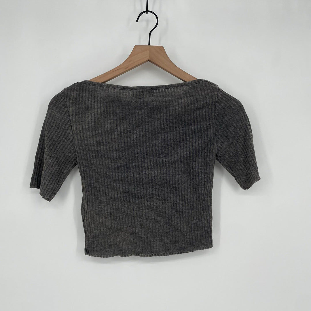 TOPSHOP Ribbed Knit Boat Neck Cropped Top Grey US Size 2