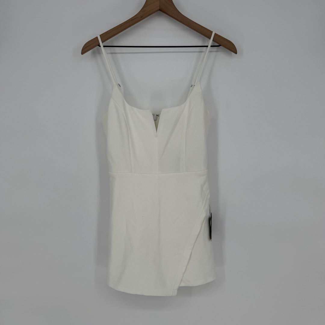 Lulus Cheers To Chic White Notched Sleeveless Skort Romper Size S