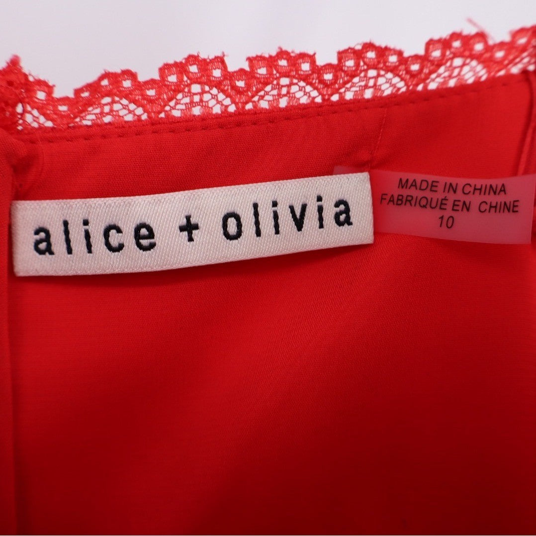 Alice + Olivia Genevieve Red Lace Trimmed Slip Mini Dress Size 10