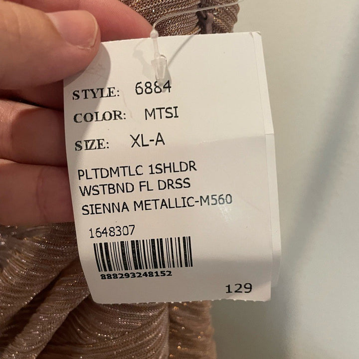 After Six Ruffle Edge One-Shoulder Metallic Pleated Maxi Dress Size XL