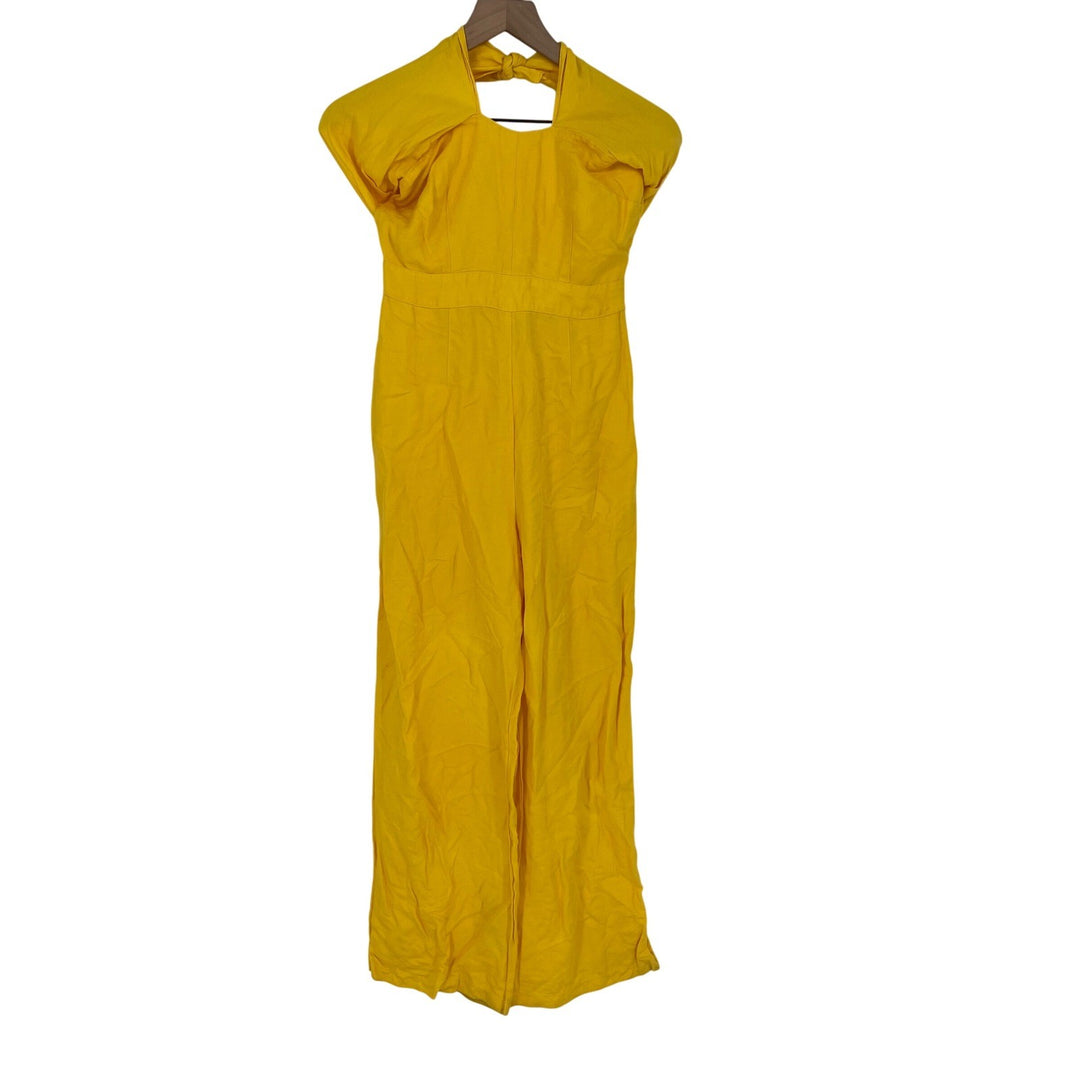 Derek Lam Collective Yellow Linen Blend Halter Wide Leg Jumpsuit Size 38