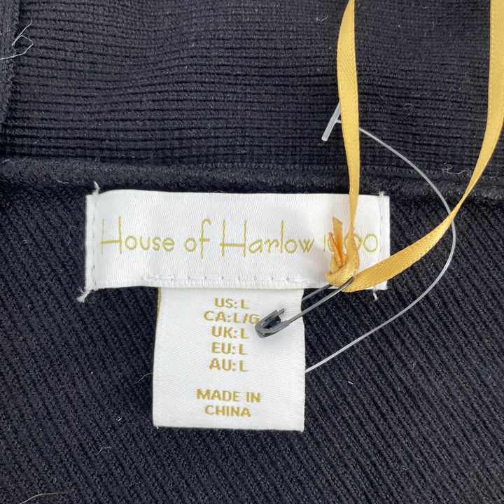 House of Harlow 1960 Black Ribbed Cross Front High Waist Bikini Bottoms L