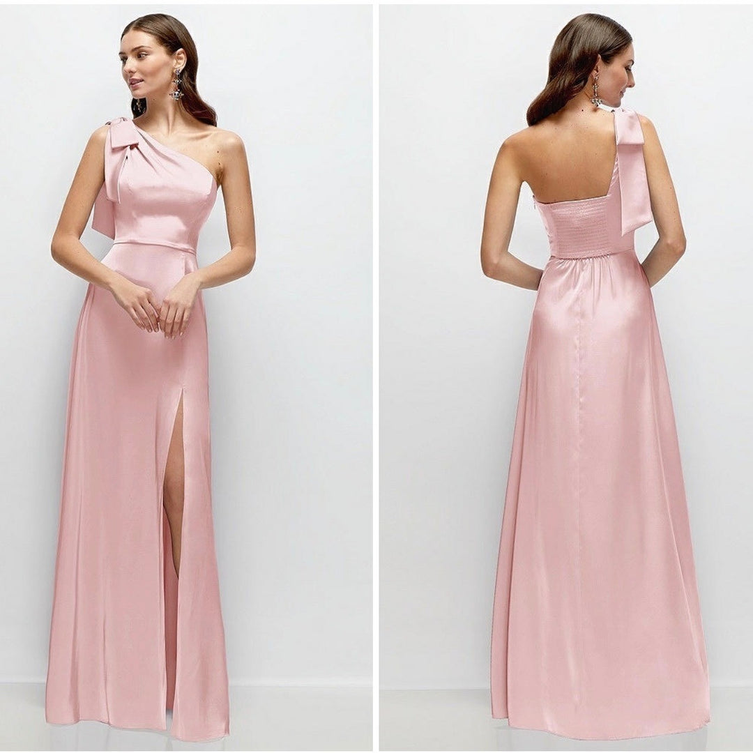 After Six Bow One-Shoulder Fluid Satin Maxi Dress With Full Skirt Size XS