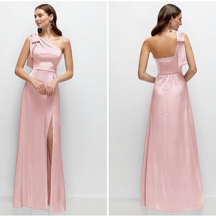 After Six Bow One-Shoulder Fluid Satin Maxi Dress With Full Skirt Size XS