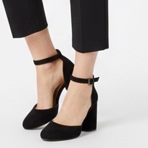 Lauren Conrad Black Suede Ankle Strap Block Heels Memory Foam Shoes Size 7