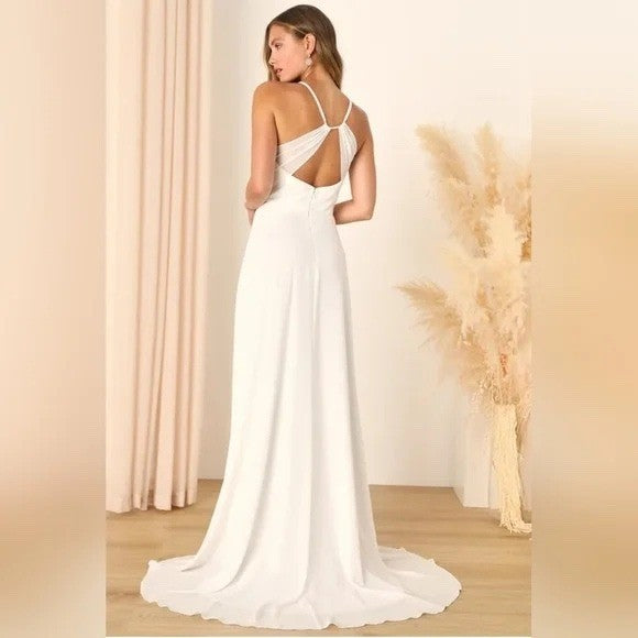 Lulus Romantic Inspiration White Sleeveless Faux-Wrap Maxi Dress Size L