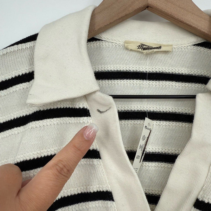 Madewell Relaxed V-Neck Polo Shirt in Stripe Size XXS