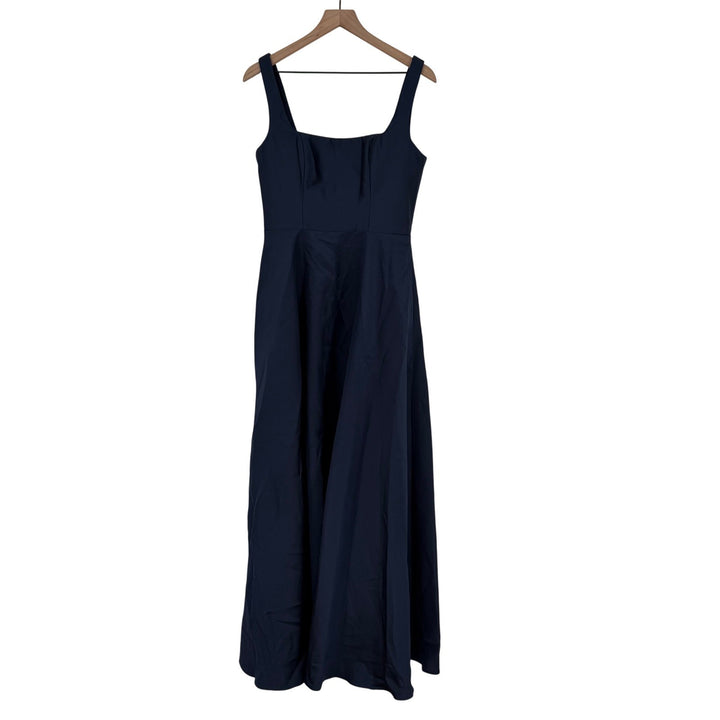 Dessy Collection Square-Neck Satin Maxi Dress With Full Skirt In Midnight Navy