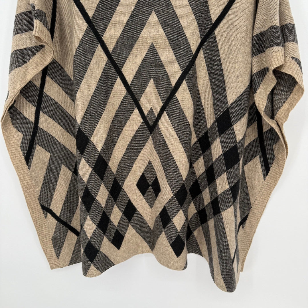 Bacciano Tan Plaid Turtleneck Poncho Cape Sweater Size M