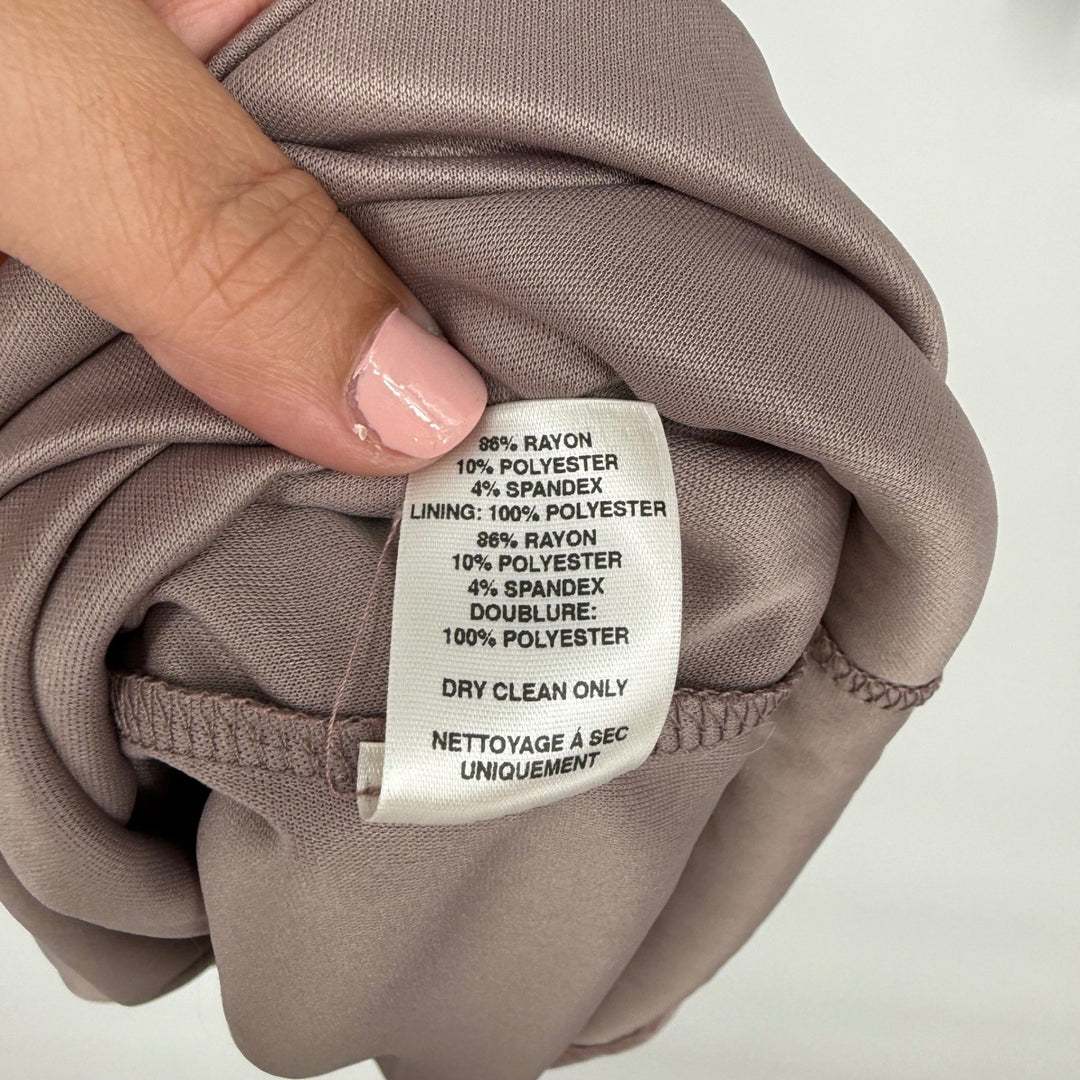 AMADI Wrap Knit Midi Dress Taupe Long Sleeve V Neck Ruched Casual Size S