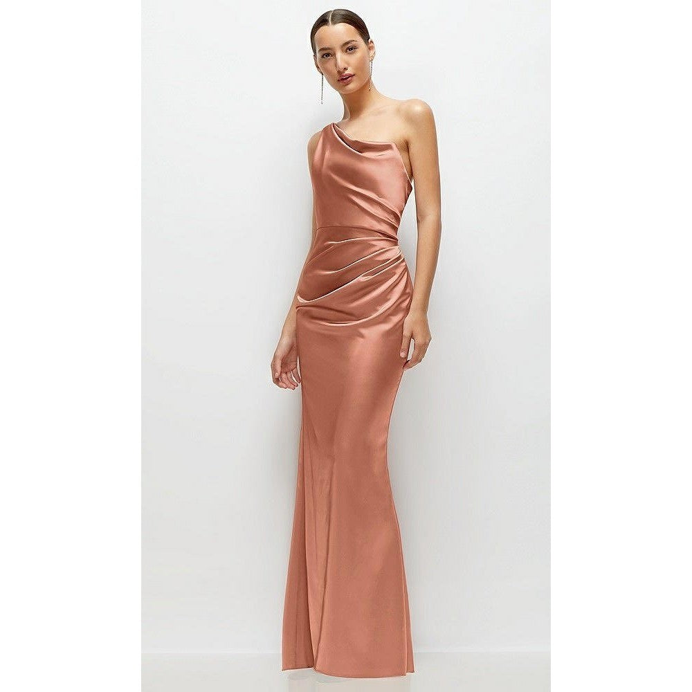 After Six One-Shoulder Cat-ye Neckline Fit And Flare Satin Maxi Dress Size 4