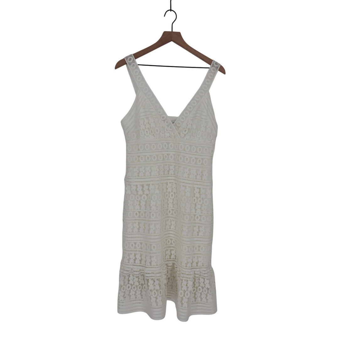 DIANE von FURSTENBERG Tiana Lace Midi Dress White Size 12 V Neck Ruffle Hem