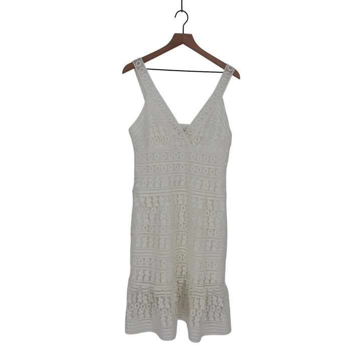 DIANE von FURSTENBERG Tiana Lace Midi Dress White Size 12 V Neck Ruffle Hem