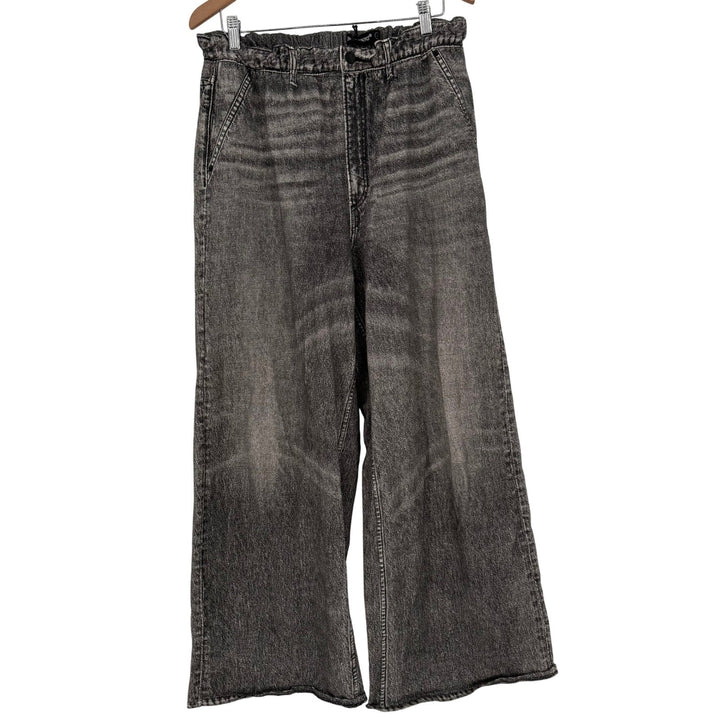 Blank NYC Wide Leg Pants Womens Black Acid Wash Denim High Rise Jeans Size L