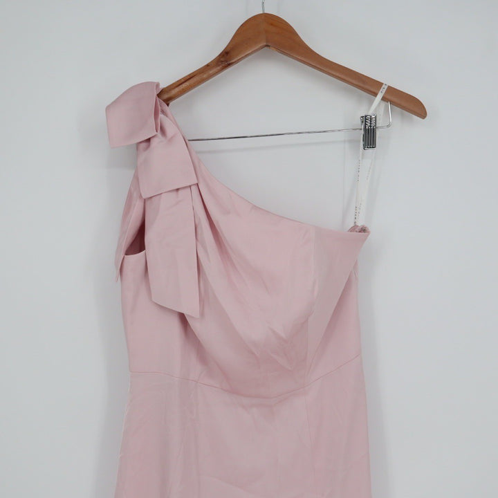 After Six Bow One-Shoulder Fluid Satin Maxi Dress With Full Skirt Size M