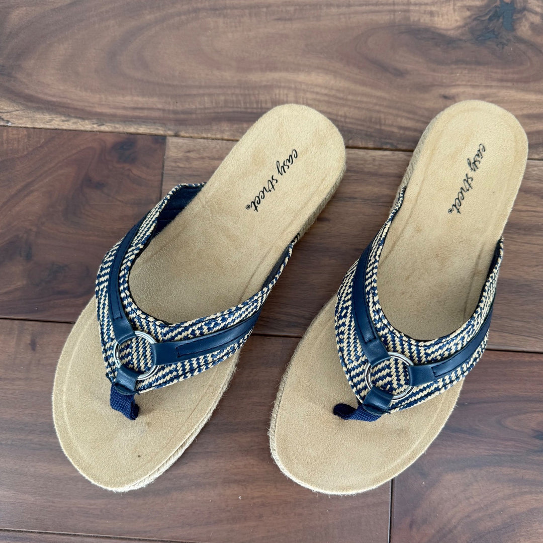 Easy Street Starling Espadrille Flip Flops Navy Blue Womens 6.5