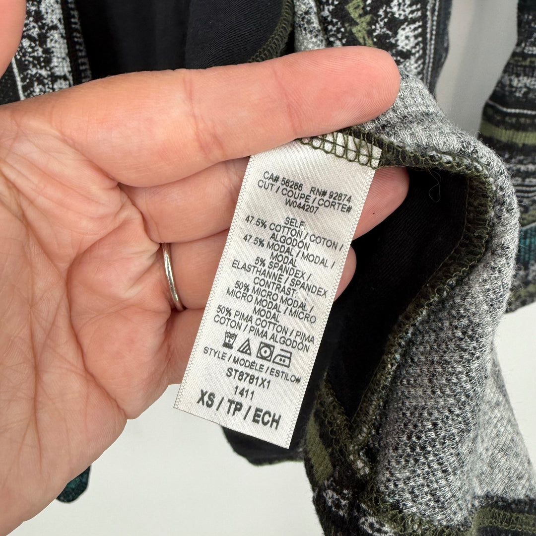 Splendid Women's Black Geometric Print Waterfall Cardigan Sweater Lightweight XS