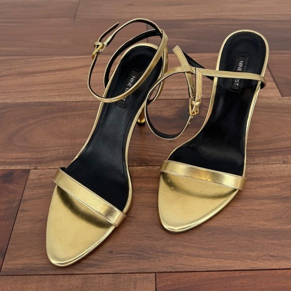 Nine West Gold Ankle Strap Heels Women's Size 9M Party Wedding Stiletto