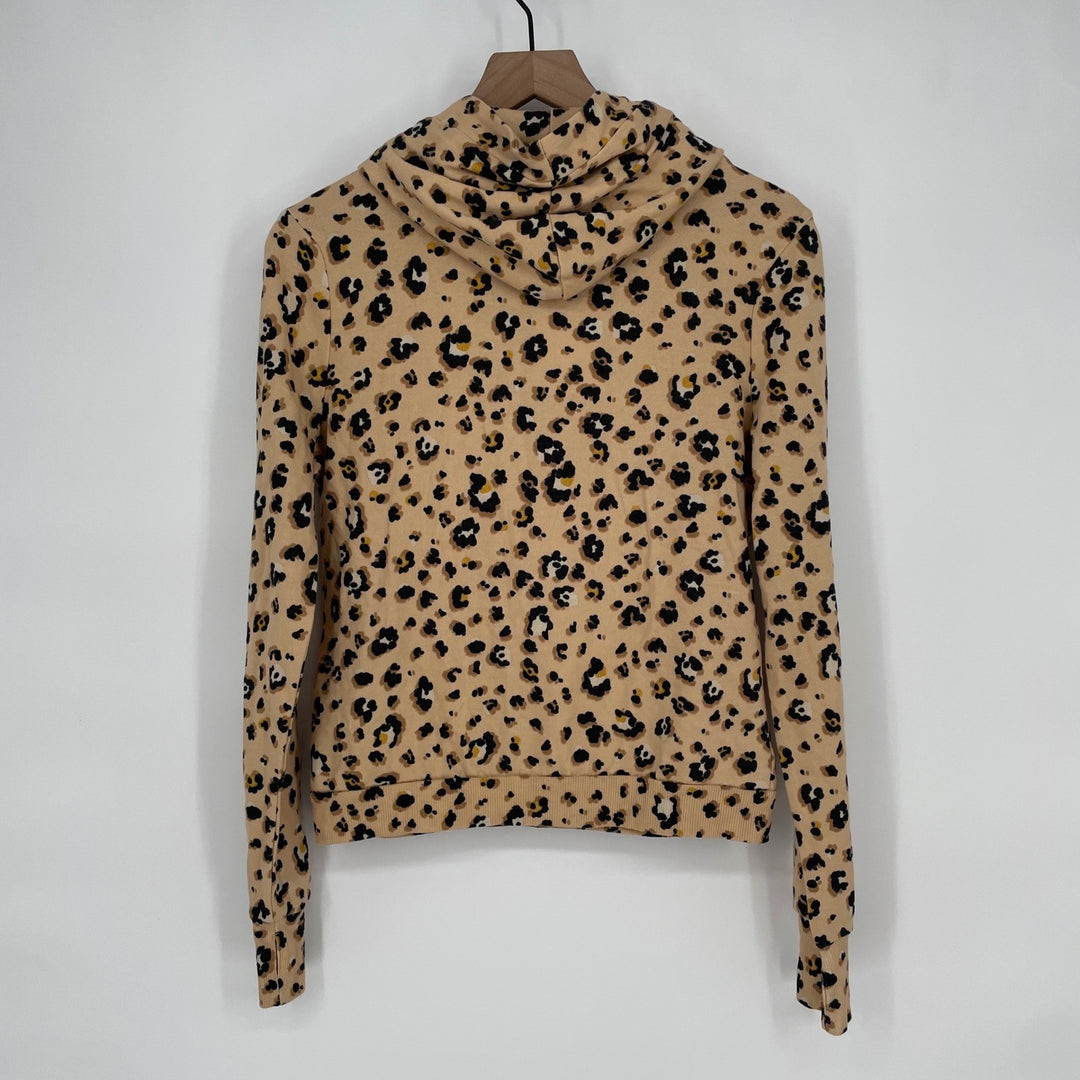 Love Fire Leopard Print Cowl Neck Hoodie Sweatshirt Pullover M