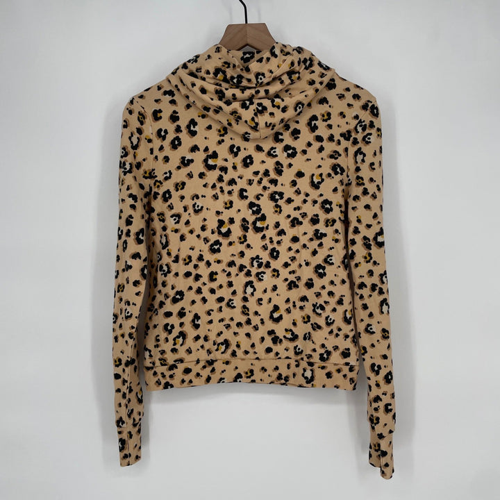 Love Fire Leopard Print Cowl Neck Hoodie Sweatshirt Pullover M